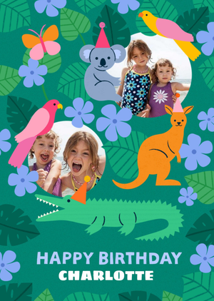 Moonpig Circular Photo Frames Surrounded By Animals And Flowers Photo Upload Birthday Card