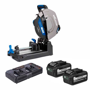 Evolution S355CPS-LI Twin 18V Brushless 355mm Metal Cutting Chop Saw with 2x 8.0Ah Batteries and Dual Port Fast Charger