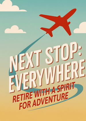 Moonpig Next Stop Everywhere Retro Typographic Plane Retirement Card