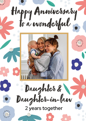 Moonpig Daughter And Daughter-In-Law Floral Photo Upload Card