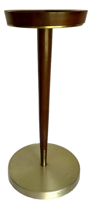 Mid-Century Modern Walnut, Brushed Gold & Cast Iron Smoking Stand Pedestal Table