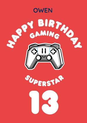 Moonpig Typographic Illustrative Gaming Superstar 13Th Birthday Card