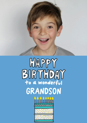 Moonpig Angela Chick Illustrated Birhday Cake Grandson Photo Upload Card