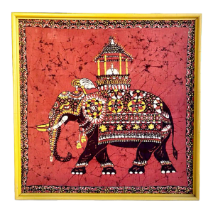1980s Framed Rajasthani Batik Printed Elephant