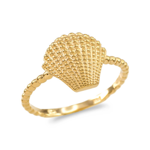 Gold Beach Seashell Beaded Band Ring (Available in Yellow/Rose/White Gold)
