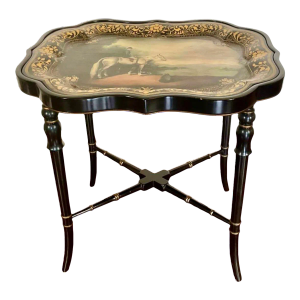 Chippendale Style Shaped Tole Tray Side Table