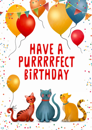 Moonpig Illustrated Cats And Balloons Have A Purrfect Birthday Card