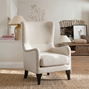 Light Beige Linen Segovia Accent Wingback Chair