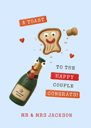 Moonpig Funbers A Toast To The Happy Couple Clay Champagne And Toast Wedding Card
