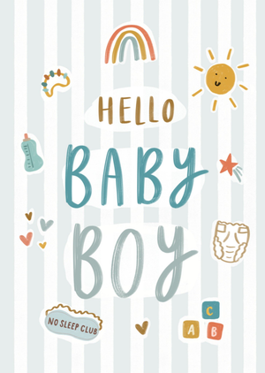 Moonpig Hello Baby Boy Cute Typographic New Baby Card