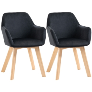 HOMCOM Dining chairs, 2pc set, modern design, velvet-look, rubberwood, 54x57x80 cm, Black