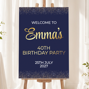Personalised Birthday Welcome Sign - Blue & Gold Welcome Board