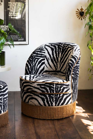 Zebra Print Tassel Swivel Chair