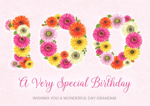 Moonpig Beautiful Illustration Of The Number 100 Made Out Of Flowers Editable Text Birthday Card