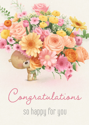 Moonpig Uddle & Friends So Happy For You Cute Watercolour Bear Bouquet Congratulations Card