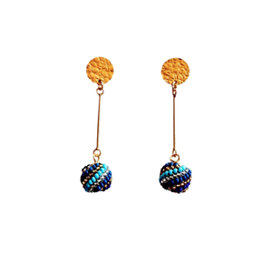 Magic Ball Dangle Earrings, Blue, Glass Beads, Beaded Jewelry