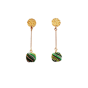 Magic Ball Dangle Earrings, Green, Glass Beads, Beaded Jewelry