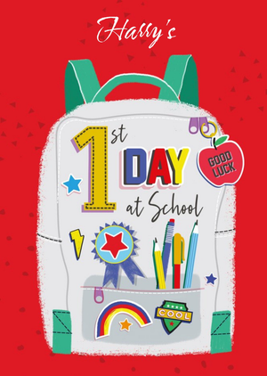 Moonpig Bright Colourful Illustrated Backpack First Day At School Card