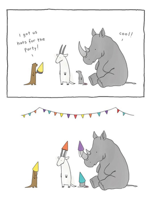 Moonpig Modern Funny Illustration Animals Friends In Party Hats Birthday Card