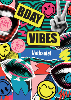 Moonpig S.w. Smiley Bday Vibes Colourful Graffiti Birthday Card