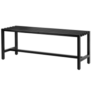 Outsunny Banco de Jardín 2 Plazas en Acero Galvanizado, Asiento de Lamas, Sin Respaldo, Capacidad 240 kg, 117x36x44cm, Negro