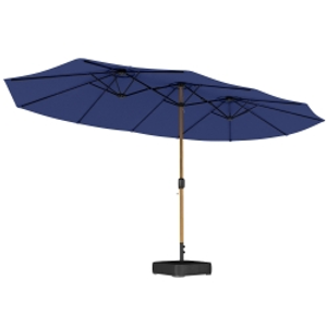 Outsunny Sombrilla Doble de Jardín 4,7x2,8 m con Base Incluida Manivela Sacos de Arena Protección UV Impermeable Azul Oscuro
