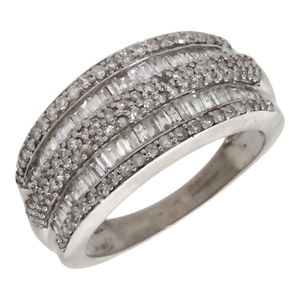 Pre-Owned 9ct White Gold Mixed Cut Diamond Multi Row Dress Ring