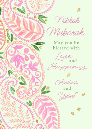Moonpig Modern Painted Paisley Pattern Nikkah Mubarak Blessed Marriage Wedding Card