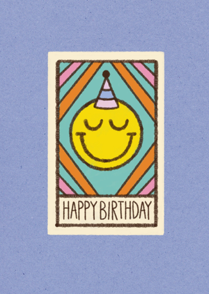Moonpig S.w. Smiley Hand-Drawn Face With Party Hat Happy Birthday Card