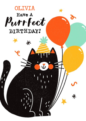 Moonpig Bright Illustration Of A Party Cat. Have A Purrfect Birthday Card