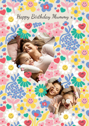 Moonpig Smiley World Life Floral Happy Birthday Mummy Photo Upload Card