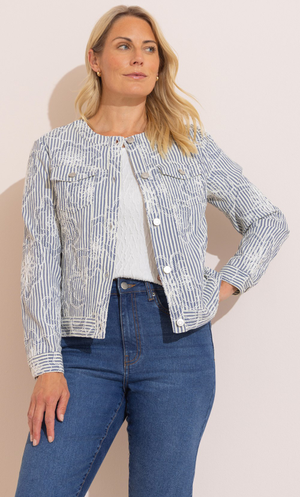 Anna Rose Embroidered Stripe Jacket - Blue/White