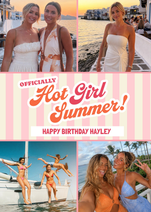 Moonpig Icially Hot Girl Summer Striped Collage Photo Upload Birthday Card