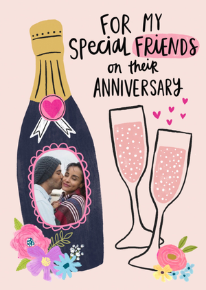 Moonpig Illustration Of Champagne And Glasses Special Friends Photo Upload Anniversary Card