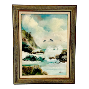 Mid-Century Impressionist Coastal Seascape Original Oil Painting, “Old North Sea”.
