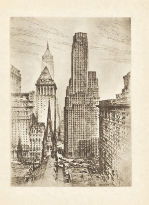 "The March of Centuries" (Wall Street) 1939 New York Etching by Anton Schutz