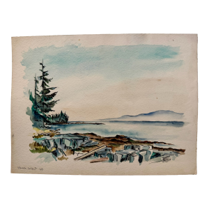 Henry Emil Salloch Original Watercolor on Paper Warren Island, 1950