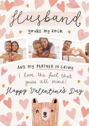 Moonpig Cute Illustrated Bear Husband You're My Rock Photo Upload Valentine's Day Card