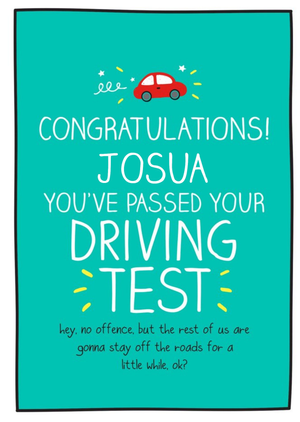Moonpig White Typography On A Teal Background Congratulations On Your Driving Test Card