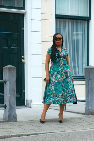 Zafira Teal African Print Dress