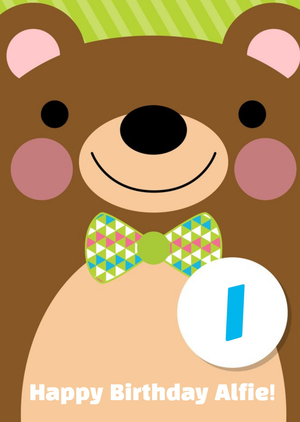 Moonpig Cartoon Smiley Bear Personalised Happy 1st Birthday Card