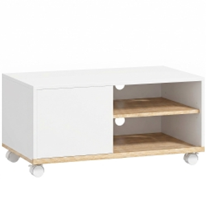 HOMCOM Mueble TV con Ruedas y Frenos Mueble de TV con Armario y Estante Regulable Blanco y Roble