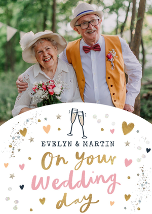 Moonpig On Your Wedding Day Champagne Glasses & Confetti Photo Upload Card