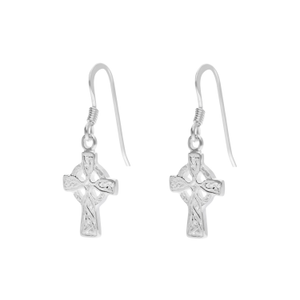 New Sterling Silver Celtic Cross Drop Earrings
