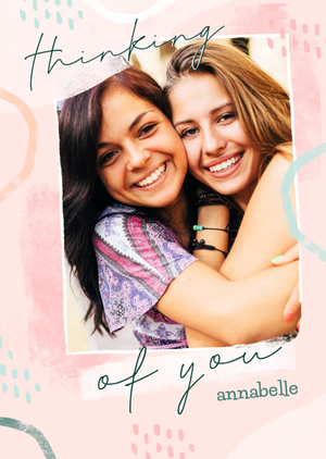 Moonpig Handwritten Typography On An Abstract Pattern Background Thinking Of You Photo Upload Card
