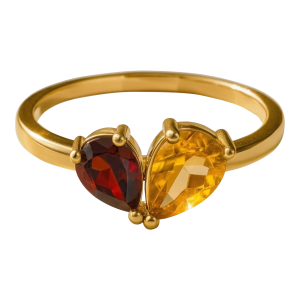 Garnet & Citrine Toi Et Moi Ring, Dual Gemstone Birthstone Ring Us 7