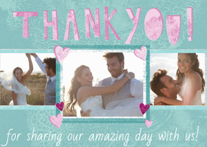 Moonpig Green And Pink Three Photo Upload Personalised Wedding Thank You Card