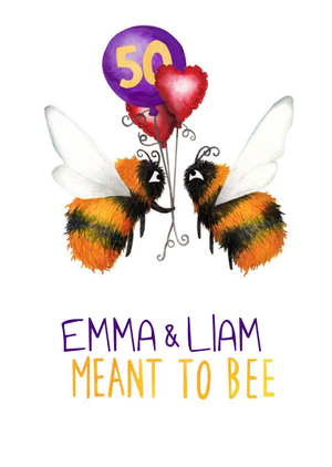 Moonpig Two Bees With Balloons Illustration Personalised 50th Anniversary Pun Card