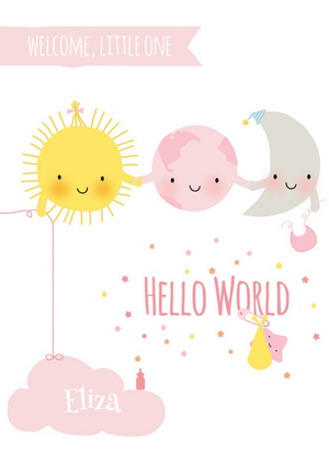 Moonpig Cartoon Stars And Moon Hello World New Baby Card