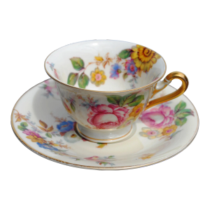 Mid Century Rosenthal Ivory Floral Demitasse Cup and Saucer